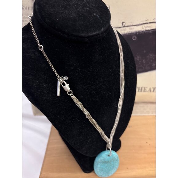Kenneth Cole Silver-Tone Multi-Strand Chain Necklace With Turquoise Pendant - Picture 5 of 12